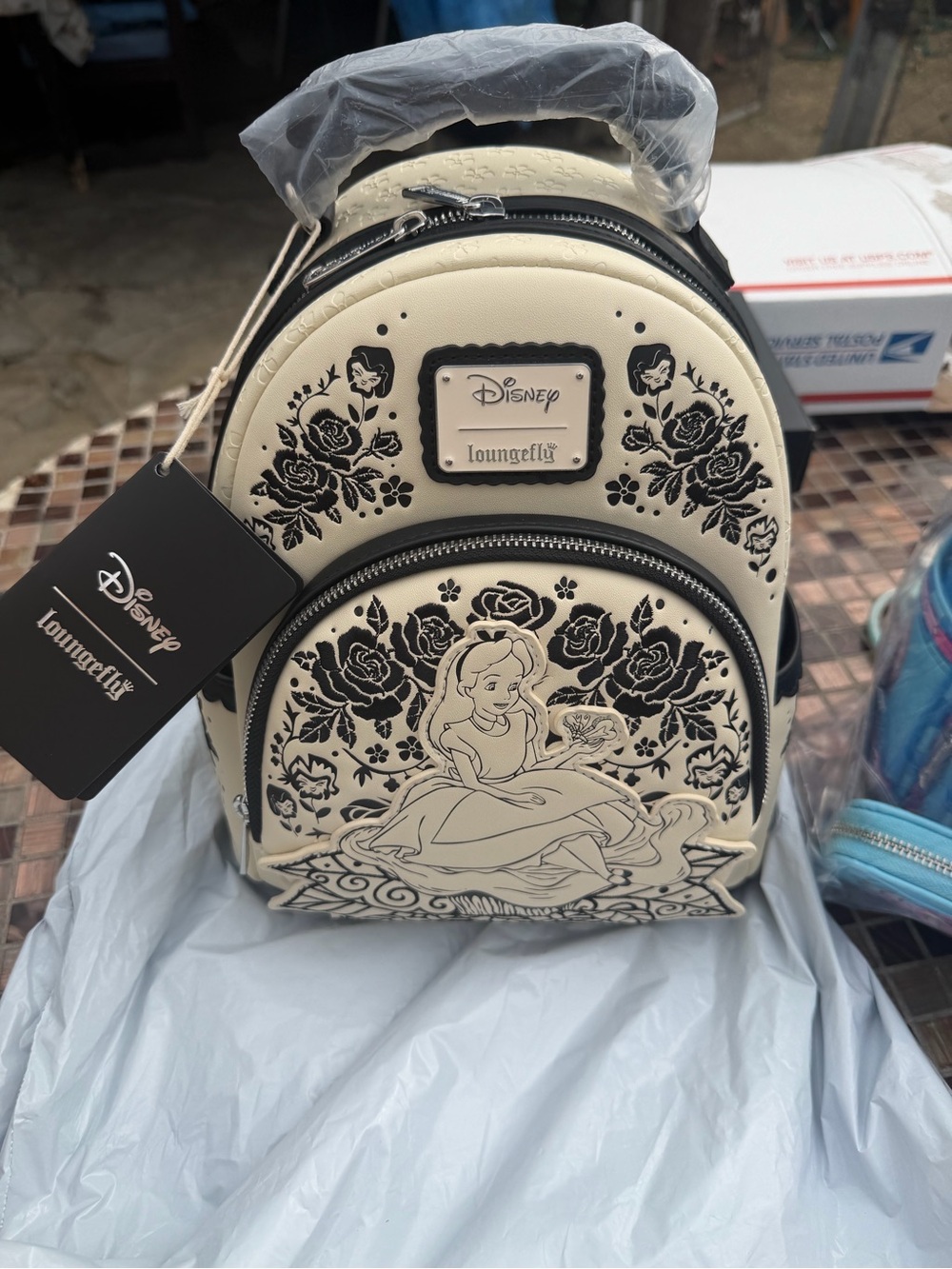 Loungefly Cream and Black Alice in Wonderland Mini Backpack